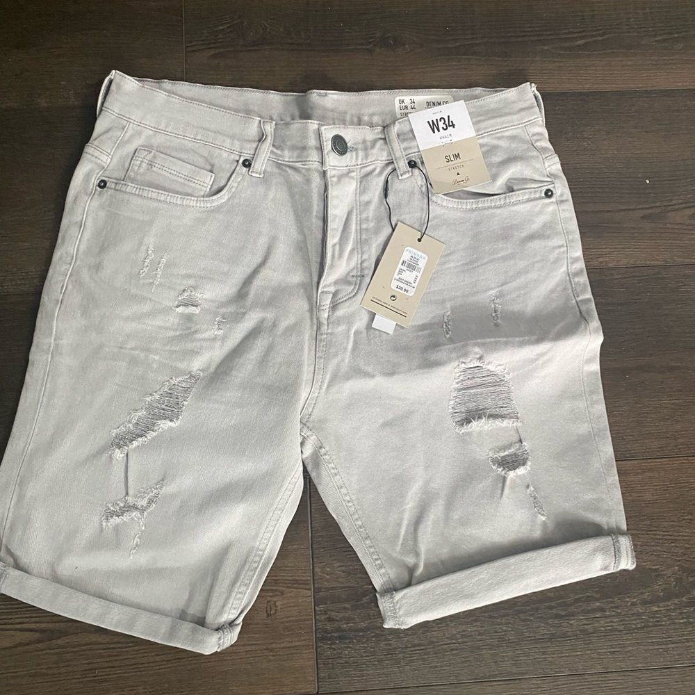 Primark Gray Jean Shorts with Distressed Details
